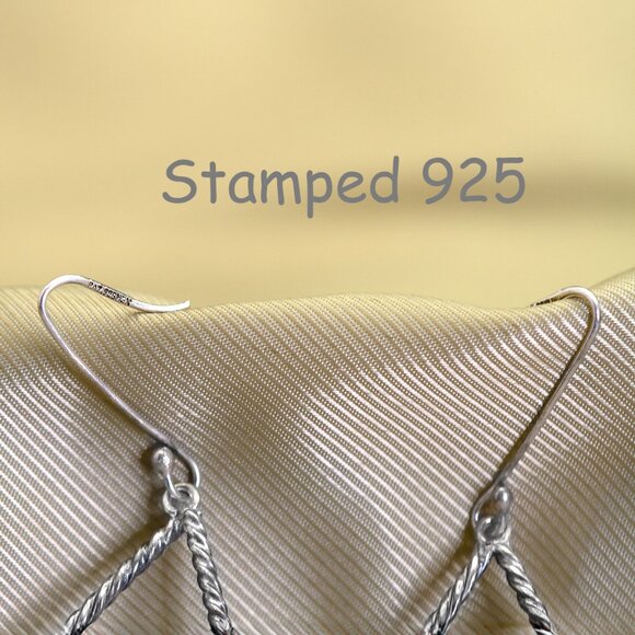Vintage Twisted Silver Teardrop Dangle Earrings, Stamp 925 Lightweight Earrings - Picture 6 of 6